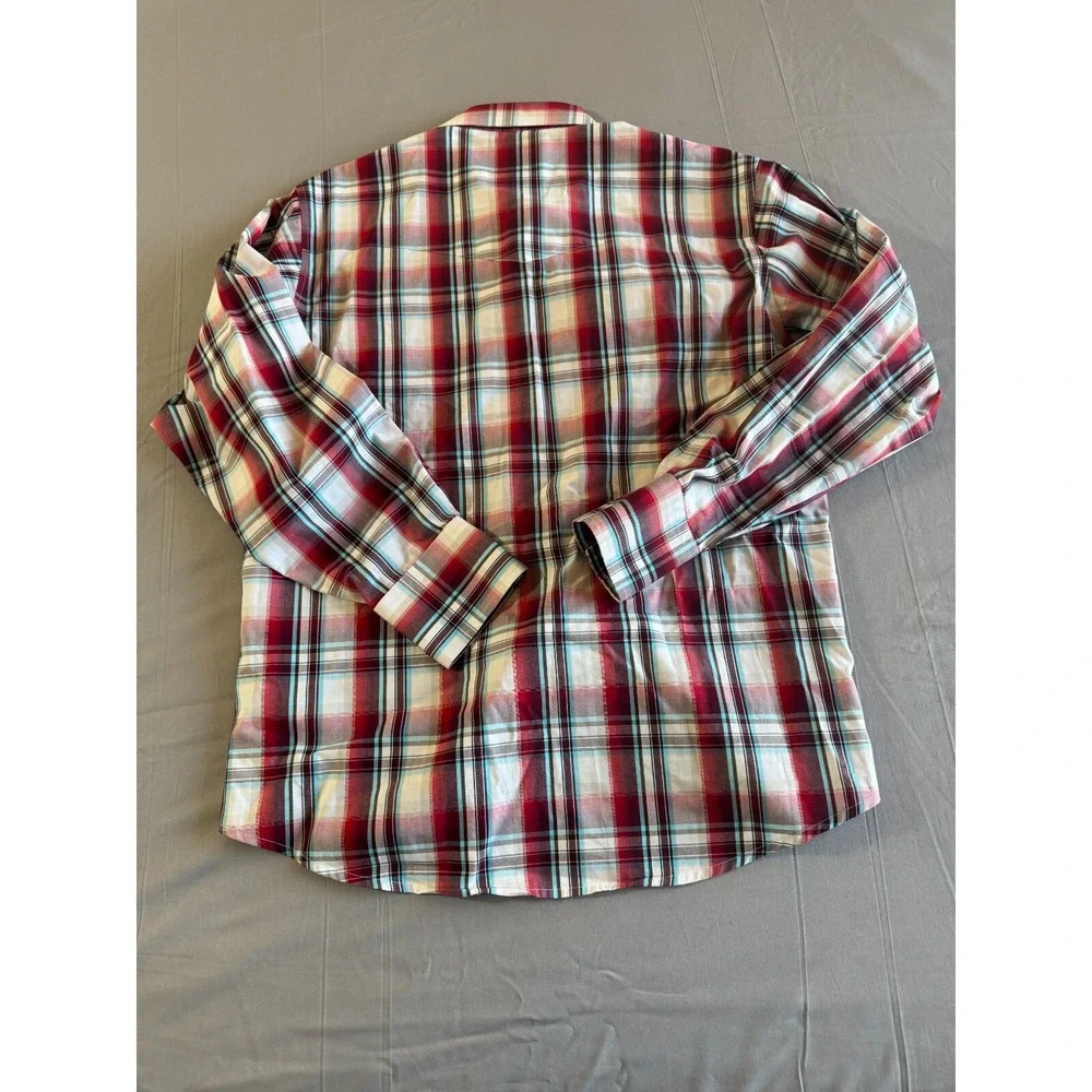 Wrangler Pearl Snap Shirt Western Large Check Men's Yolk Rodeo Cowboy‎